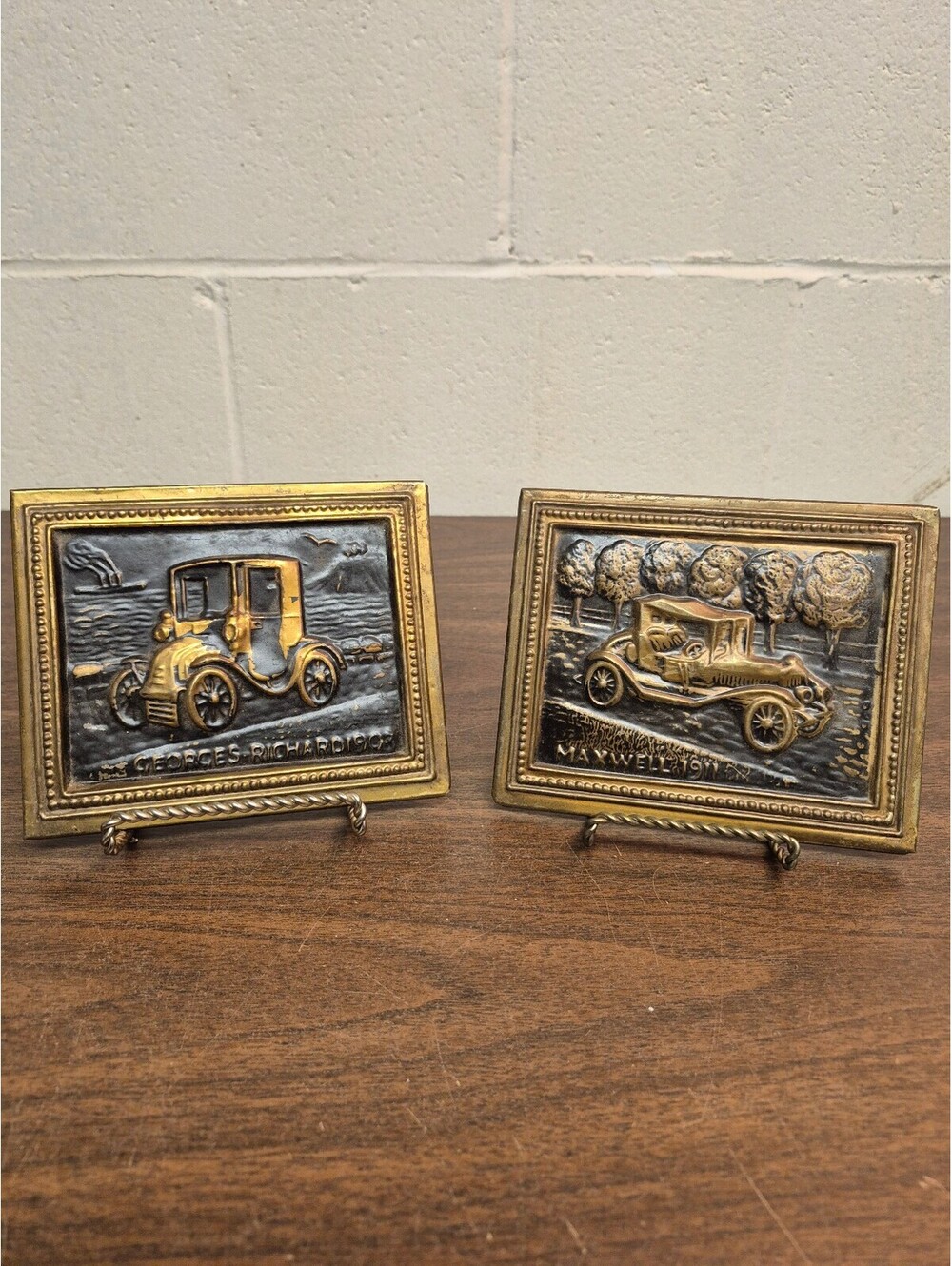 Vintage Brass Plaques Featuring Classic Cars